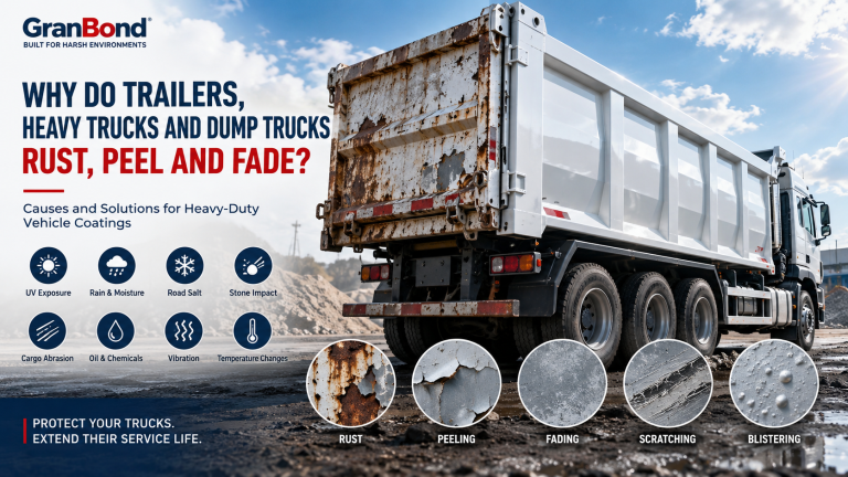 Heavy Duty Truck Coating showing rust, peeling and fading on a dump truck